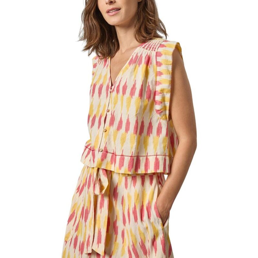 Lilla P Womens  Ikat Shirred Shoulder Top